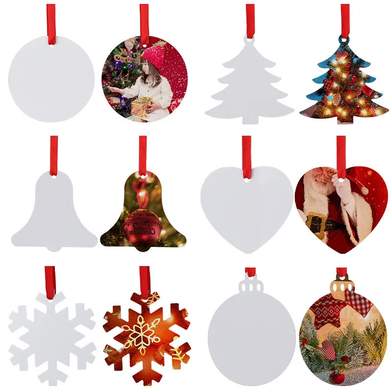 9 Styles Christmas Series Insert Sublimation Aluminum Blank Double Sided White Aluminum Dye Sub Blanks Decorative Pendant 3/5Pcs