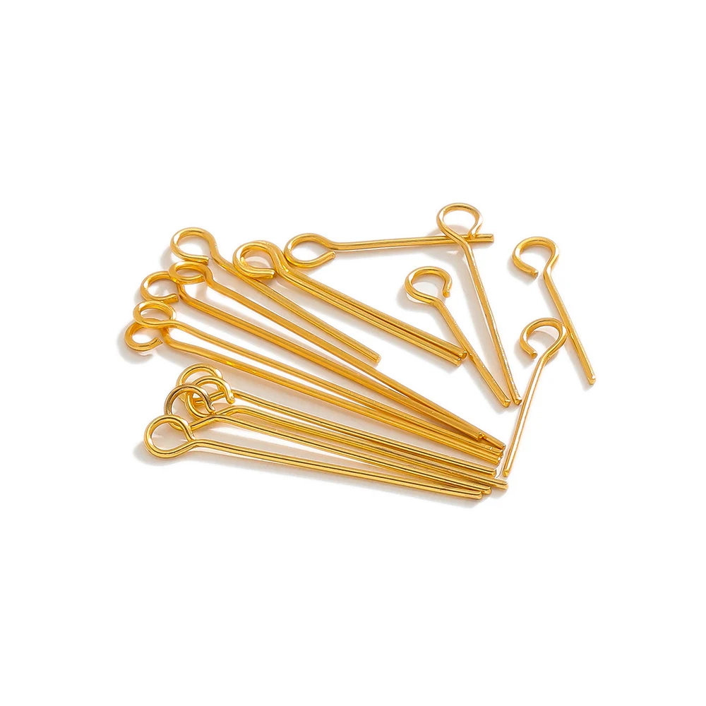 100Pcs 15-50mm Stainless Steel Water Gold Color Eye Pins Hooks Earrings Findings DIY for Jewelry Handmade Crafts Making 0.6mm