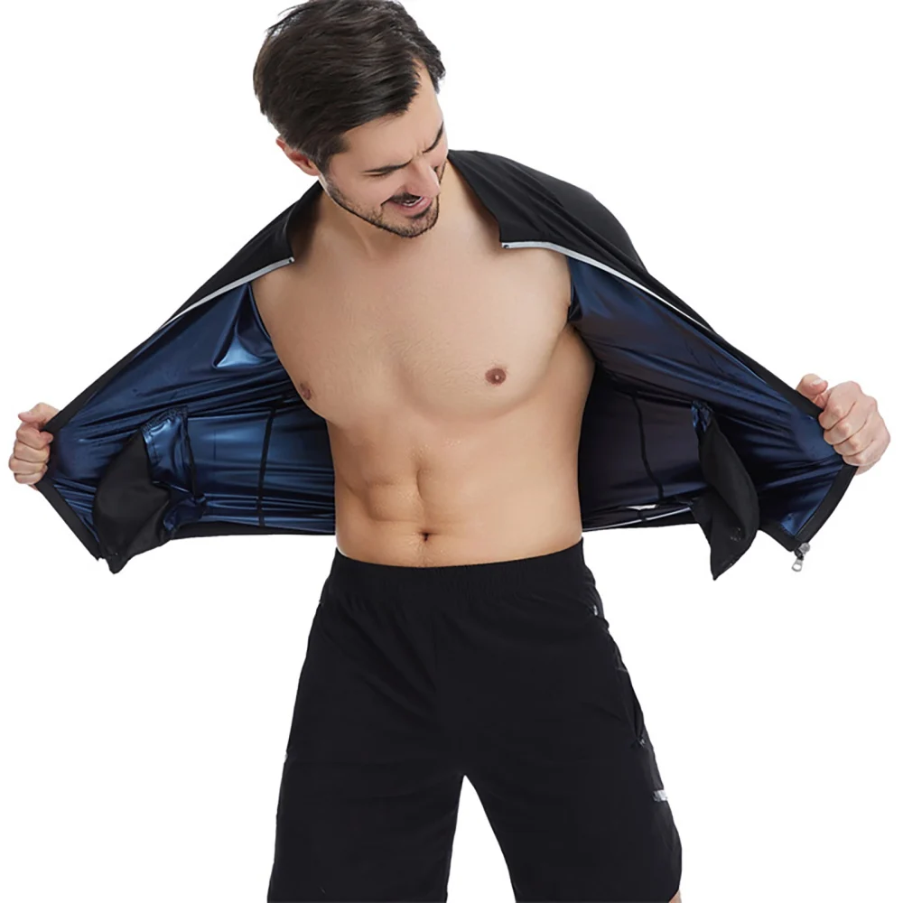 Tops de Sauna de entrenamiento para hombres, ropa deportiva de manga larga, moldeador de barriga, corrección de espalda, sudoración, chaqueta de