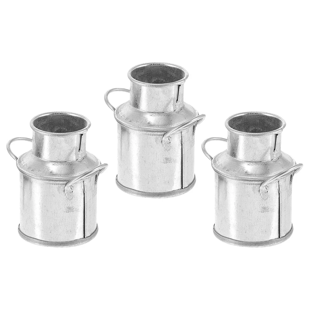 3 Pcs Pots Milk Jug Tin Bucket Small Vases Miniature House Accessories Tiny Child