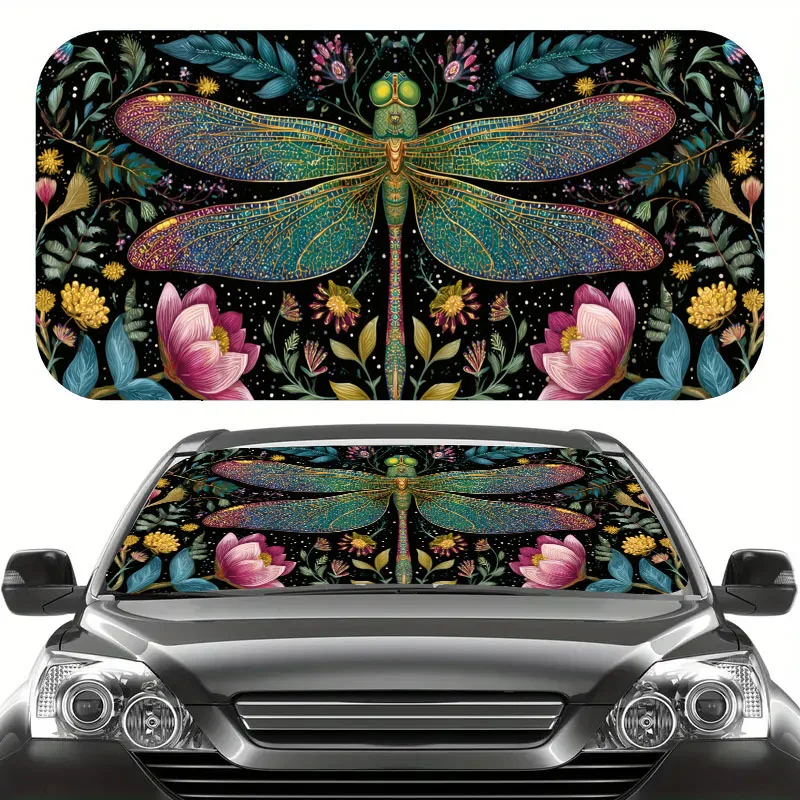 1 unidad de parasol personalizado para coche deportivo con diseño floral de libélula de primavera y verano, bloquea eficazmente los rayos ultravioleta, fácil de instalar