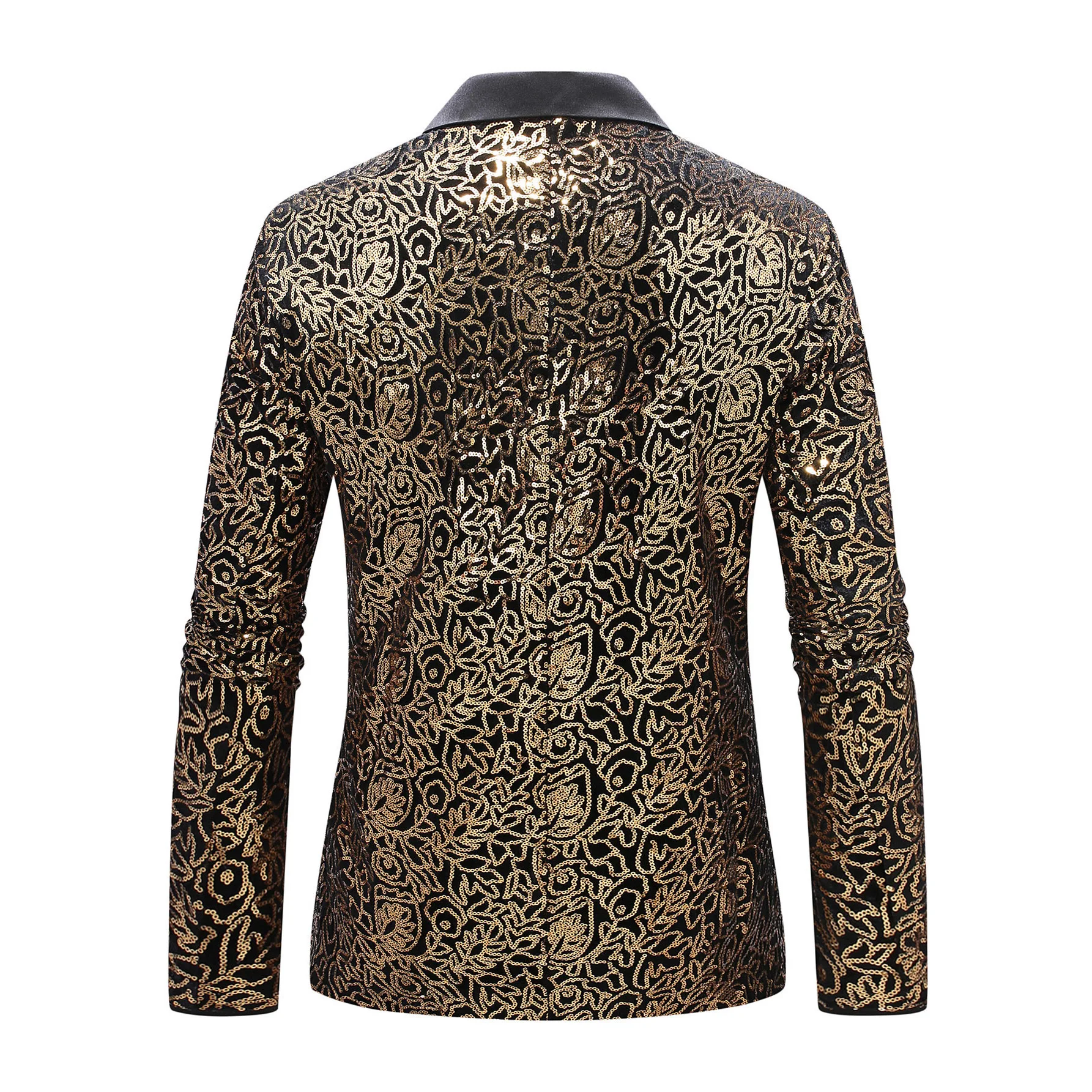 2026 Men's Black Long-Sleeve Blazer, Jacket with Gold Round Sequins, Top for Weddings, Parties, and Performances.