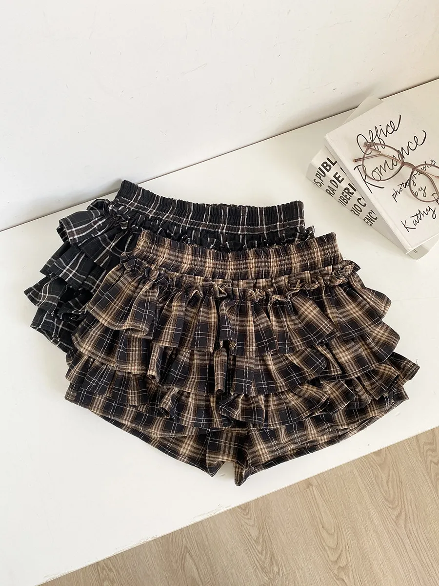 

Women's Spring Summer High Waist Layered Ruffles Cake Skirt Lady Streetwear High Waist A Line Puffy Short Skirt