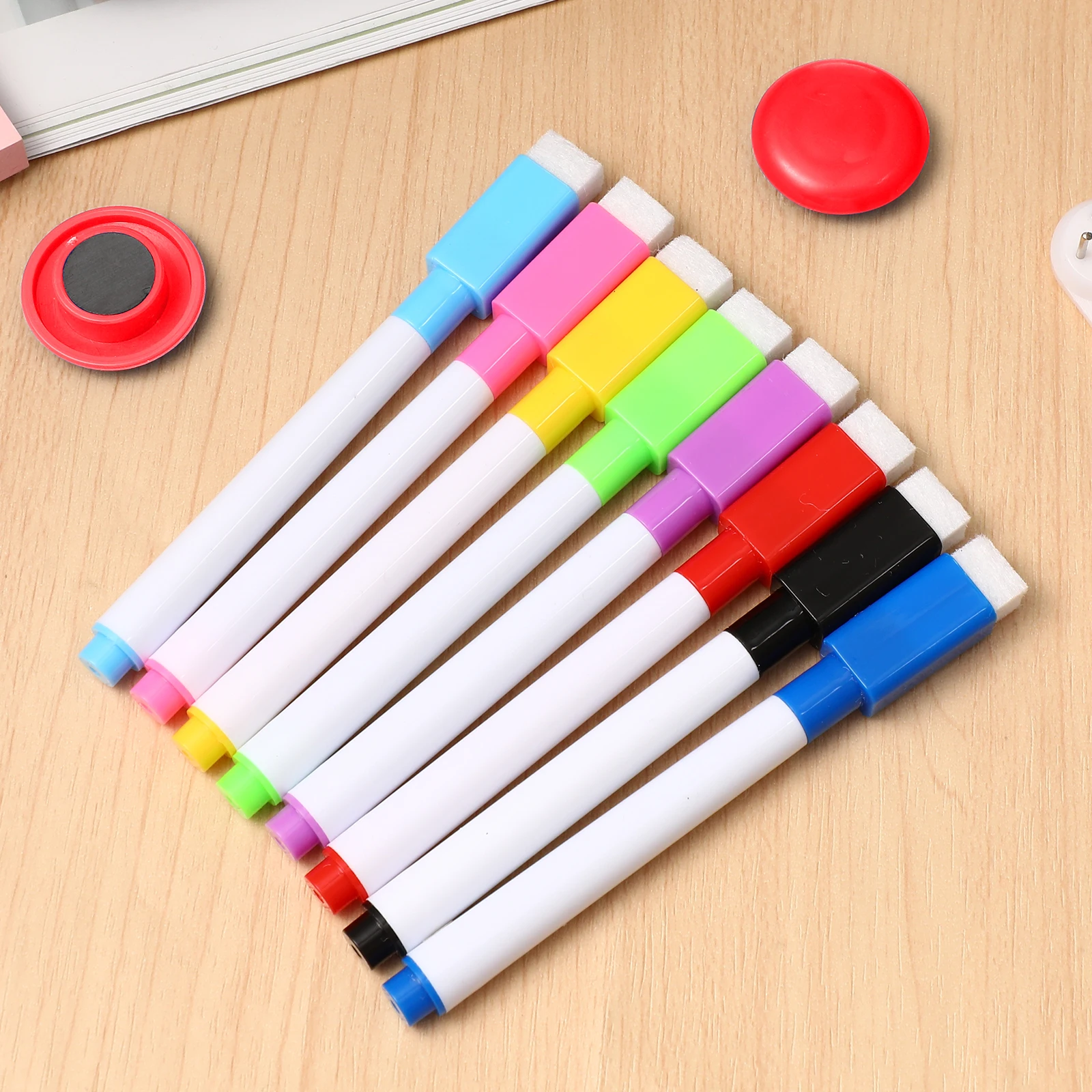 

8pcs Magnetic Whiteboard Kits Accessories Set 2 Hooks Eraser Pens Smooth Safe for Office Home Use Perfect Gift Idea