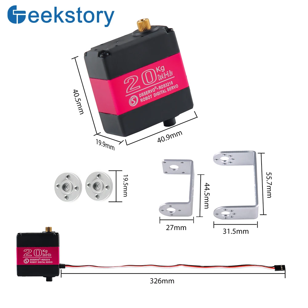 RDS3218 20KG 180 270 gradi Servo digitale doppio albero con staffa a U Full Metal Gear Servo impermeabile ad alta coppia per Robot RC