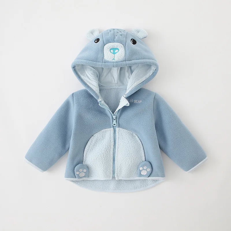 2022 Winter Baby Boys Fleece Hooded Jackets for Kids Cartoon Dinosuar Coats Autumn Girls Plus Velvet Zipper Outerwear Jacket