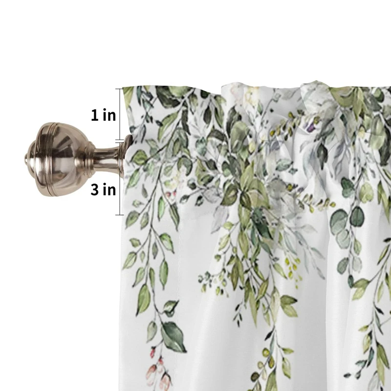 Sage Green Curtain Valance for Watercolor Eucalyptus Leaf Rod Pocket Valance Window Treatments Plant Leaves-A07G