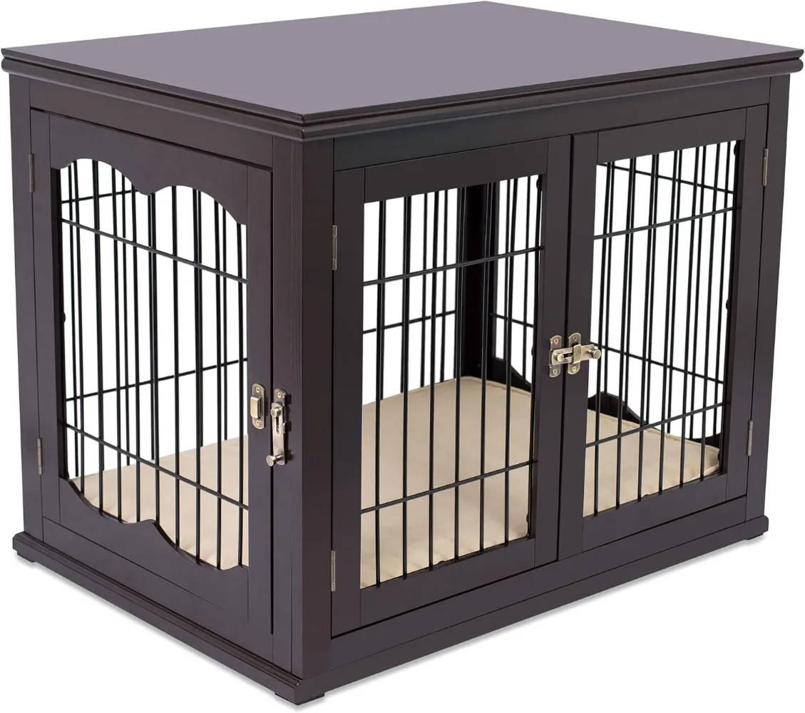 Decorative Dog Kennel with Pet Bed Small Fits Small Dogs Double Door Indoor Pet Crate Engineered Wood  Wire Furniture House