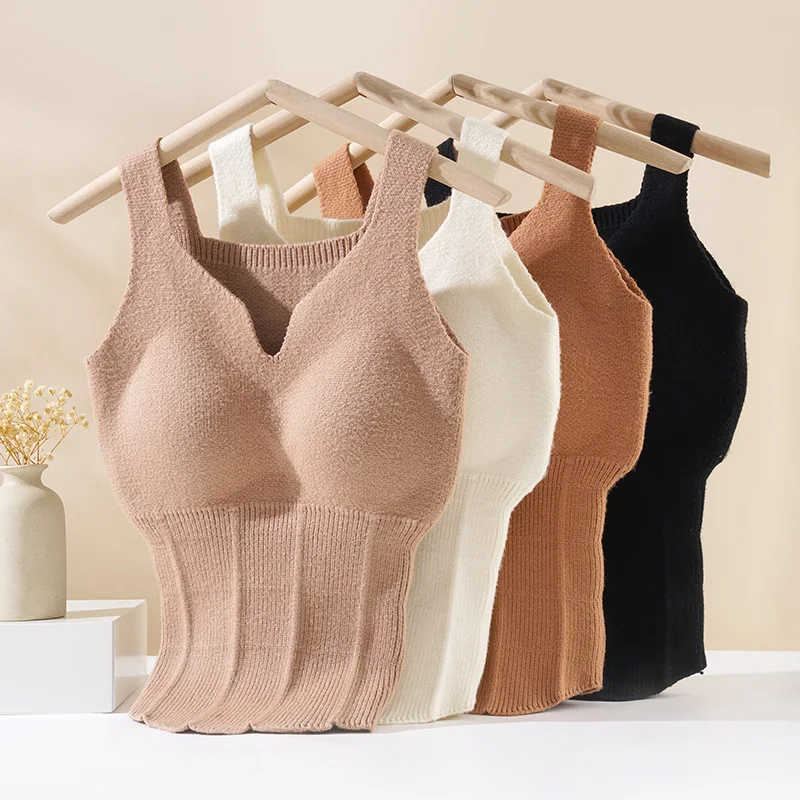 المرأة الحياكة العميق الخامس الرقبة بروتيل ، قمة مثير ، مريحة و لينة الملابس الداخلية ، الدفء بروتيل مع بنيت في الصدرية ، والأزياء