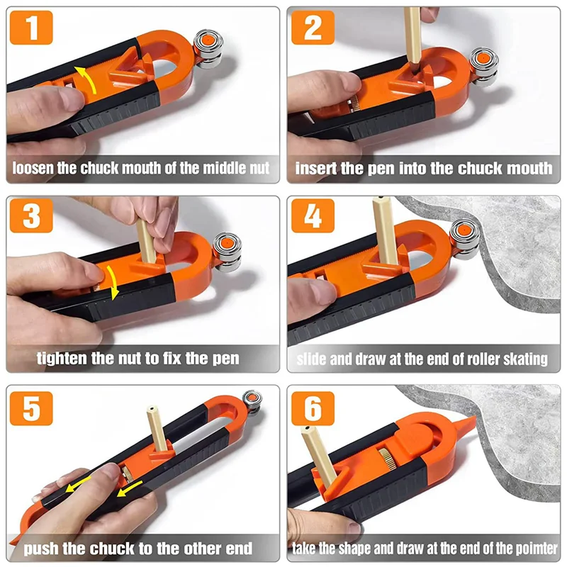 ABRW-Contour Measuring Tool With Lock For Pencil - Wood Scribe Tool Edge Corner Measuring Profile Duplicator With 6 Pencils
