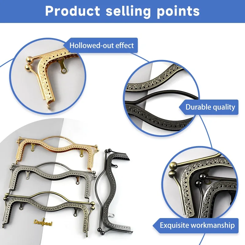 1/2Pcs Embossed Metal Bag Handle 20.5/27cm Purse Frame Wallet Handbag Clourse Lock Kiss Clasp DIY Sewing Bracket  Accessories