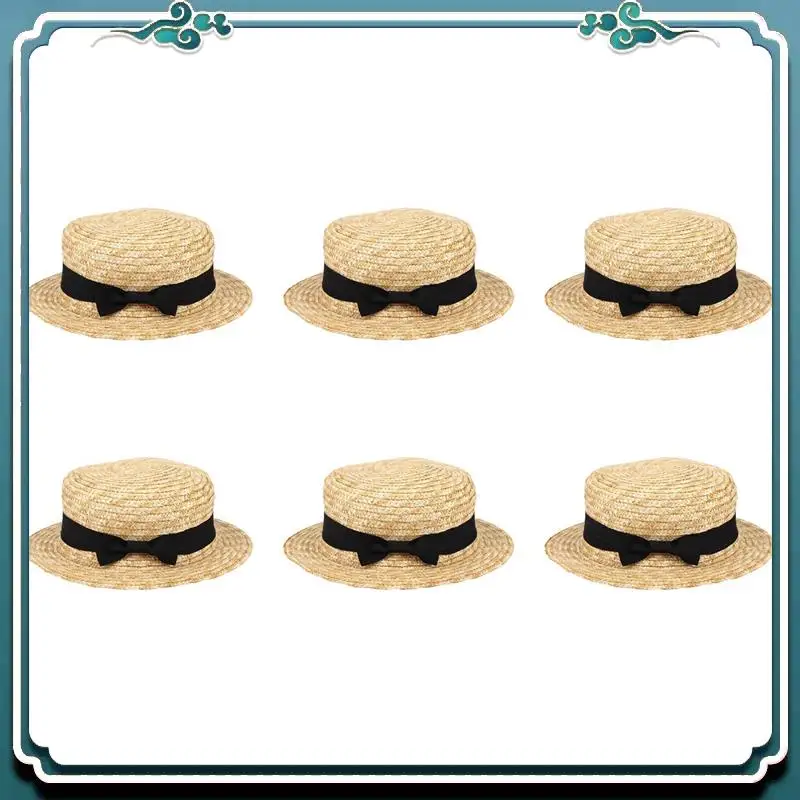 

Reliable 6X Cute Child Girls Straw Hat Bowknot Sun Hat Kids Large Brim Beach Summer Boater Beach Ribbon Round Flat Top Fedora Ha