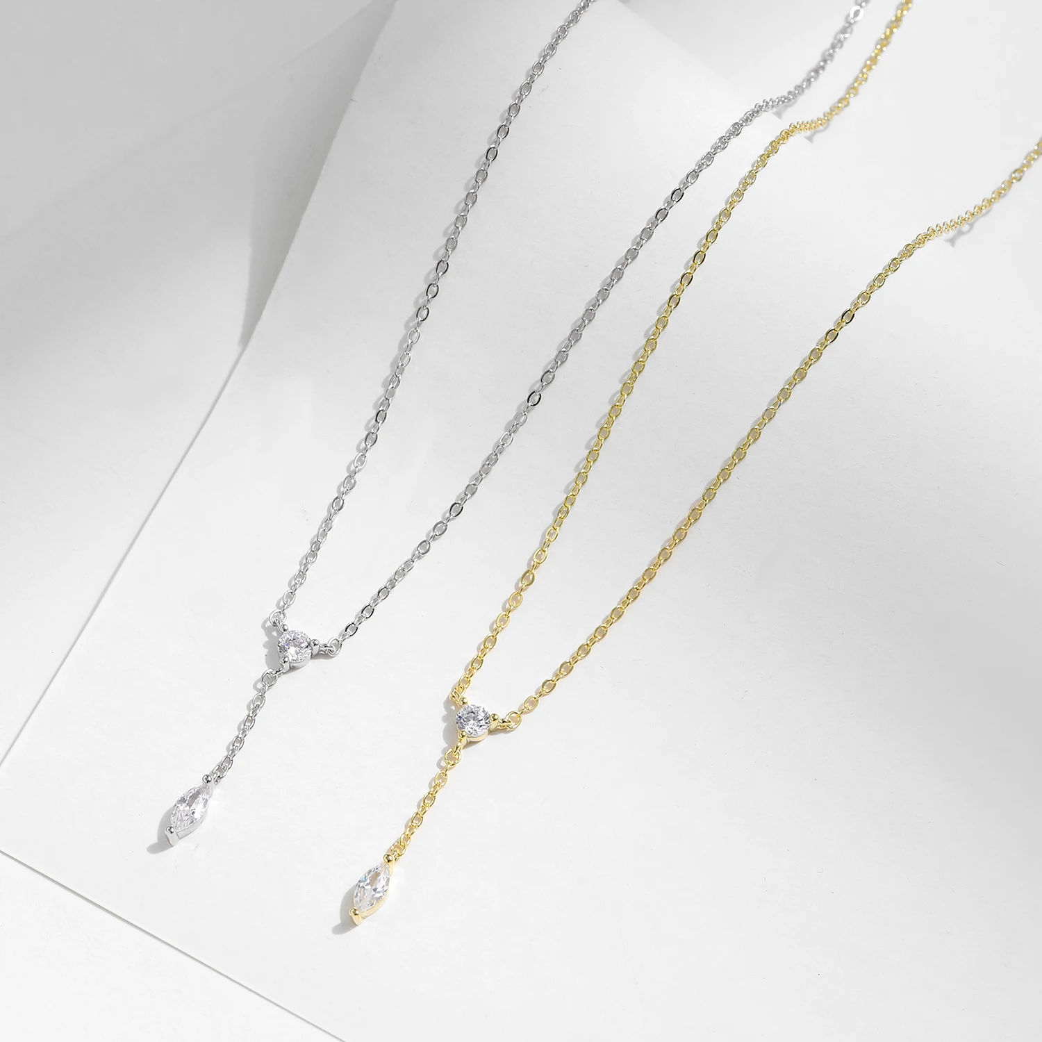MODIAN 925 Sterling Silver Dainty Y Shape Round & Rhombic Fashion Wisiorek Naszyjnik Dla Kobiet Łańcuch Naszyjnik Modna Biżuteria Prezent — zdjęcie 5