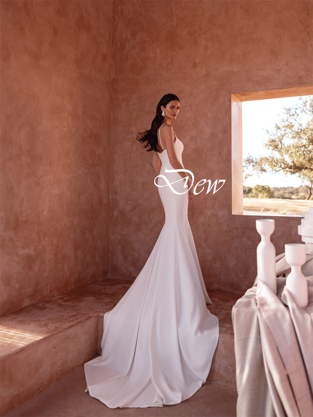فستان زفاف أنيق من الساتان الأبيض مخصص على شكل قلب ناعم بدون أكمام فساتين زفاف ناعمة حورية البحر ذيل محكمة فيستدو دي نوفيا #6