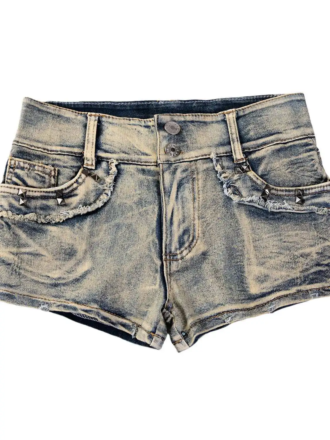 Nuovi pantaloncini di jeans con tasca alta con bottoni elastici ultra corti jeans strappati a vita bassa pantaloncini di jeans per le donne puro desiderio affascinante U6TY