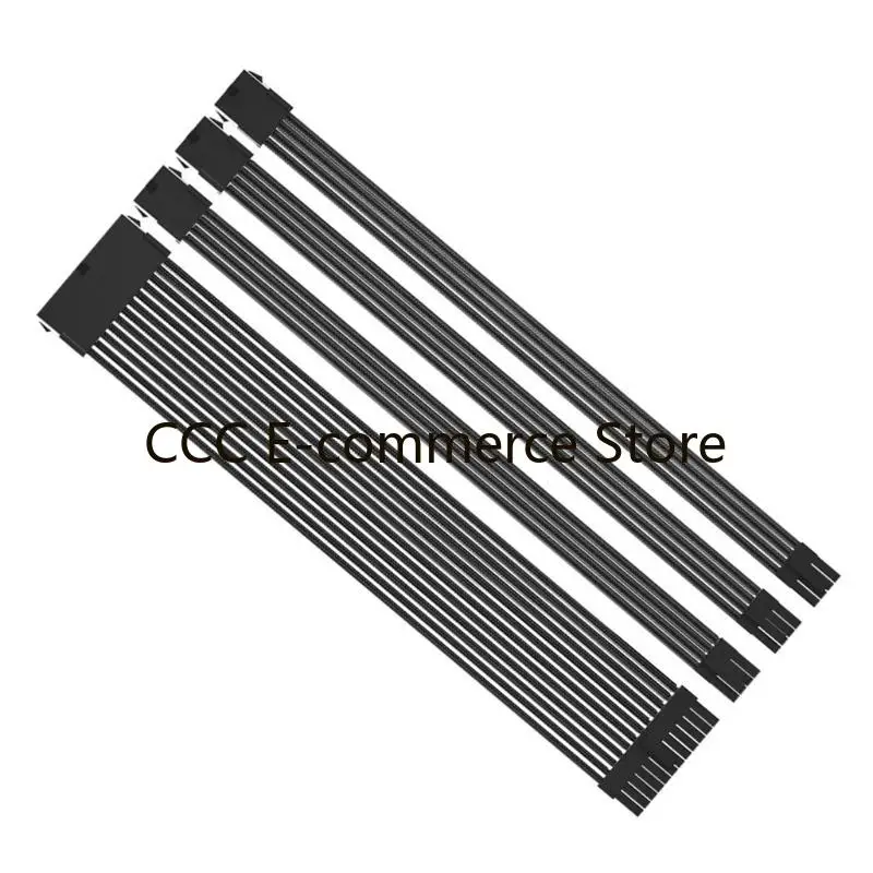 Soft Braided 18AWG PC Power Extension Cables Set, 1x24Pin Motherboards 1x8Pin CPU 2x8Pin GPU 30cm with Cable Combs R58A