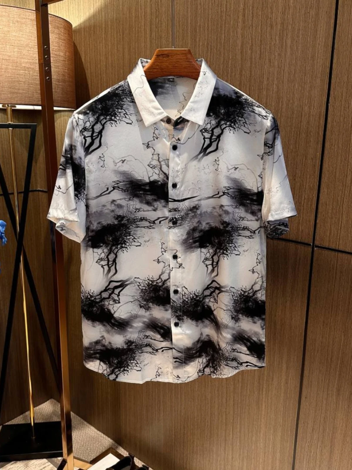 

New Chinese Sle! High End Silk! Summer Men's Casual irt Silk ort Sve irt Breathable Faion Urban Youth