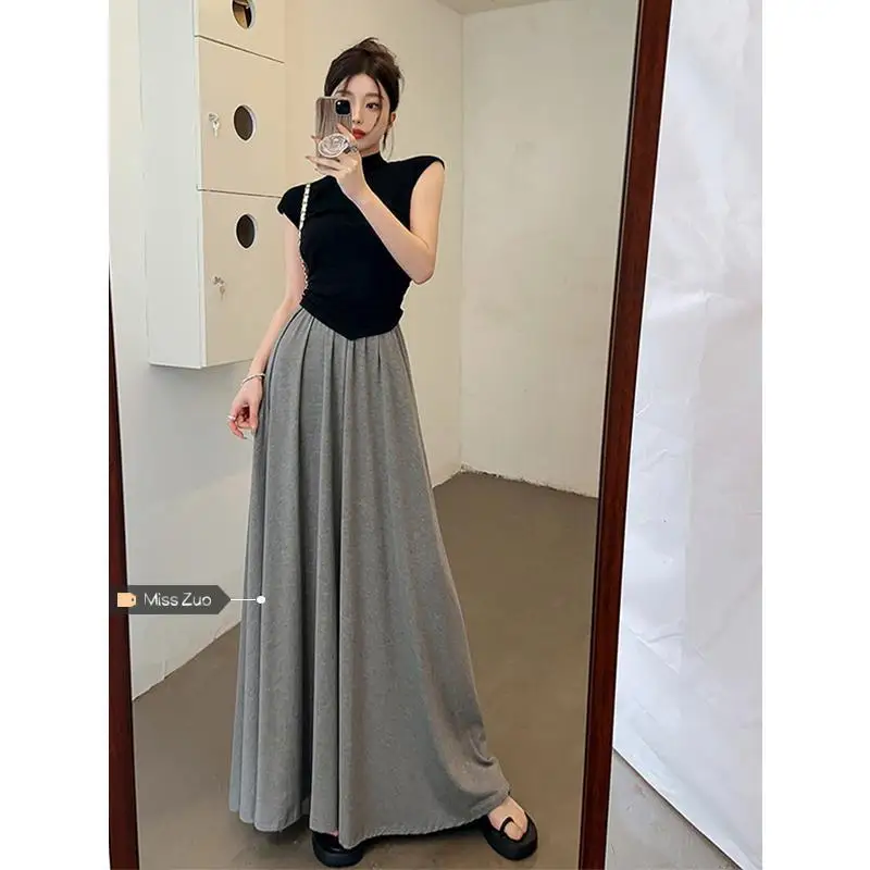 

2023 Spring Summer New Style Elegant Retro High Waist Slim Fit A-line Half Skirt Casual Versatile Office Lady Leisure Skirt