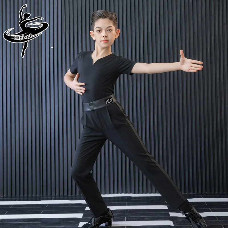2026 Professional Latin Dance Competition Clothing For Boys Short Sleeved Latin Pants Outfits Chacha Rumba Latin Wear