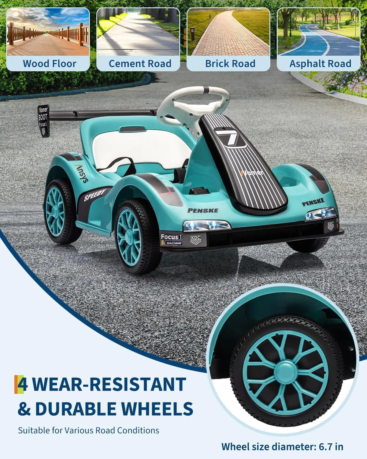 Elektrischer Racer-Gokart für Kinder, 7 Ah, batteriebetriebenes Fahrt auf dem Auto mit Fernbedienung, LED-Scheinwerfer, elektrisches Spielzeug zum Fahren für Kleinkinder