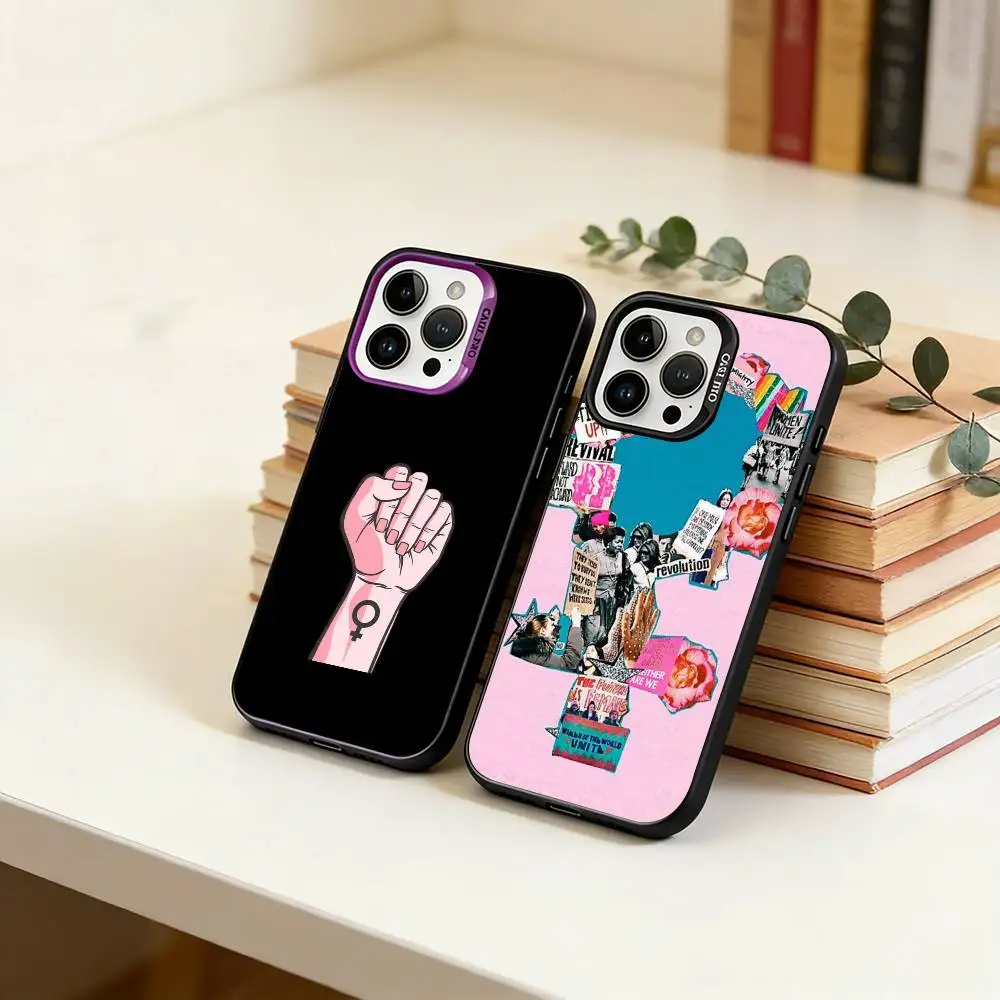 Feminist Aesthetics Girl  Phone Case For iPhone 17,16,15,14,13,12,11 Plus,Pro Max,XS,Colorful Silver Black Cover