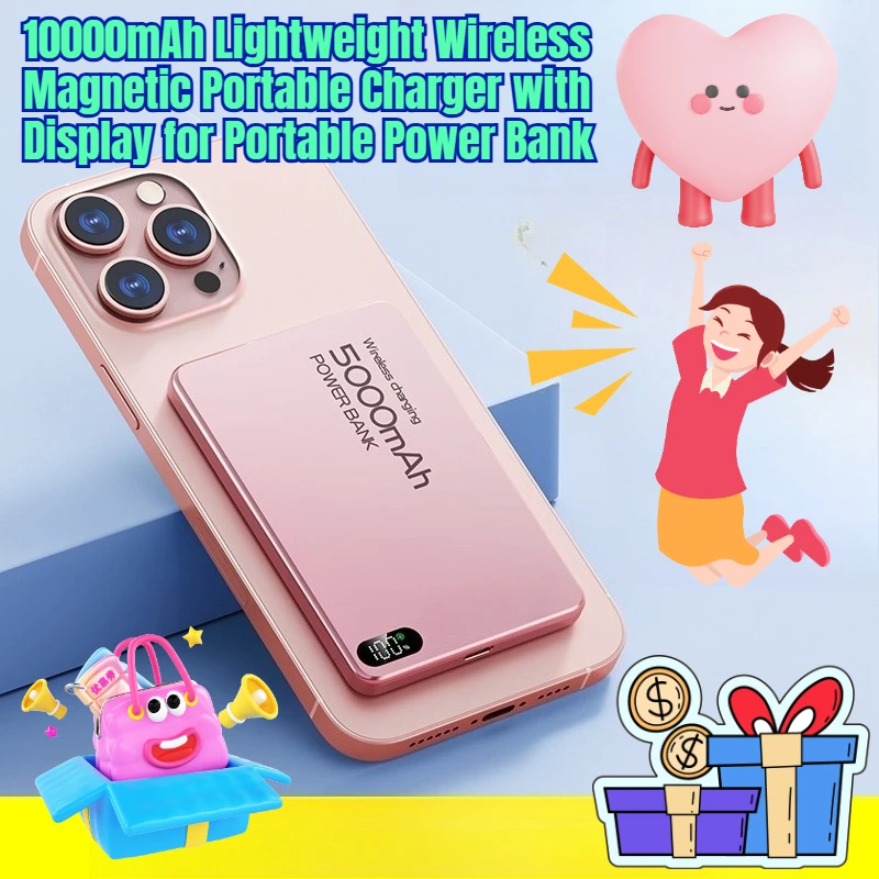 

10000mAh Lightweight Wireless Magnetic Portable Charger with Display for Portable Power Bank
