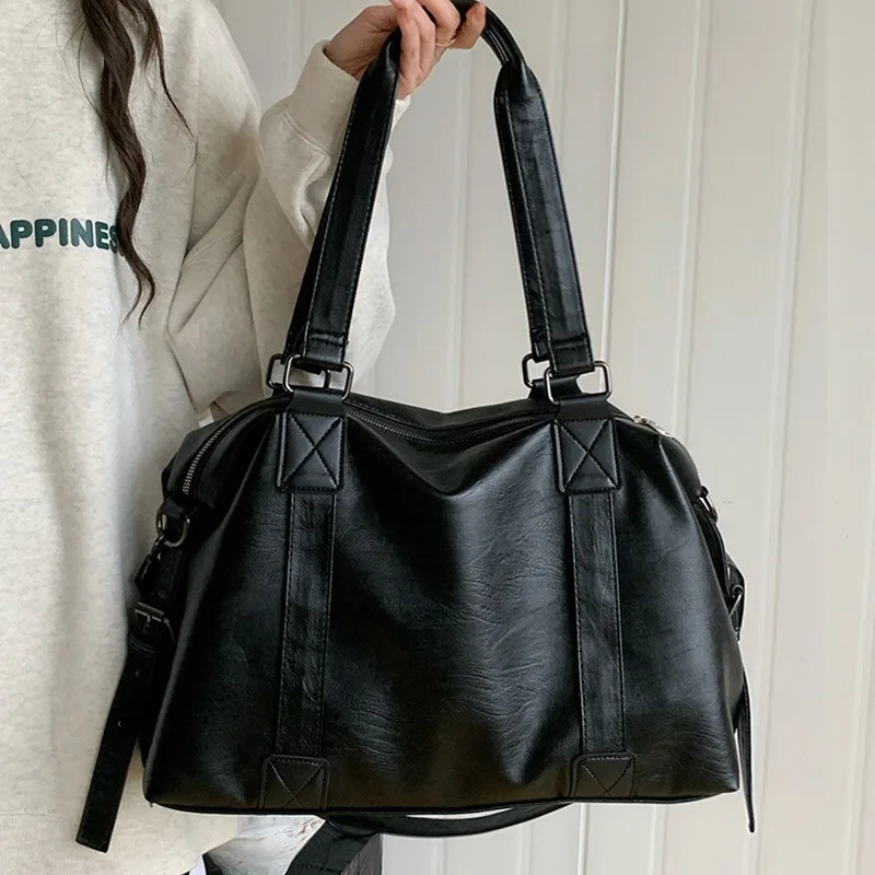 Korean Style Travel Tote Bag for Women, Large Casual Crossbody Handbag with Shoulder Strap, Trendy Weekender Bag