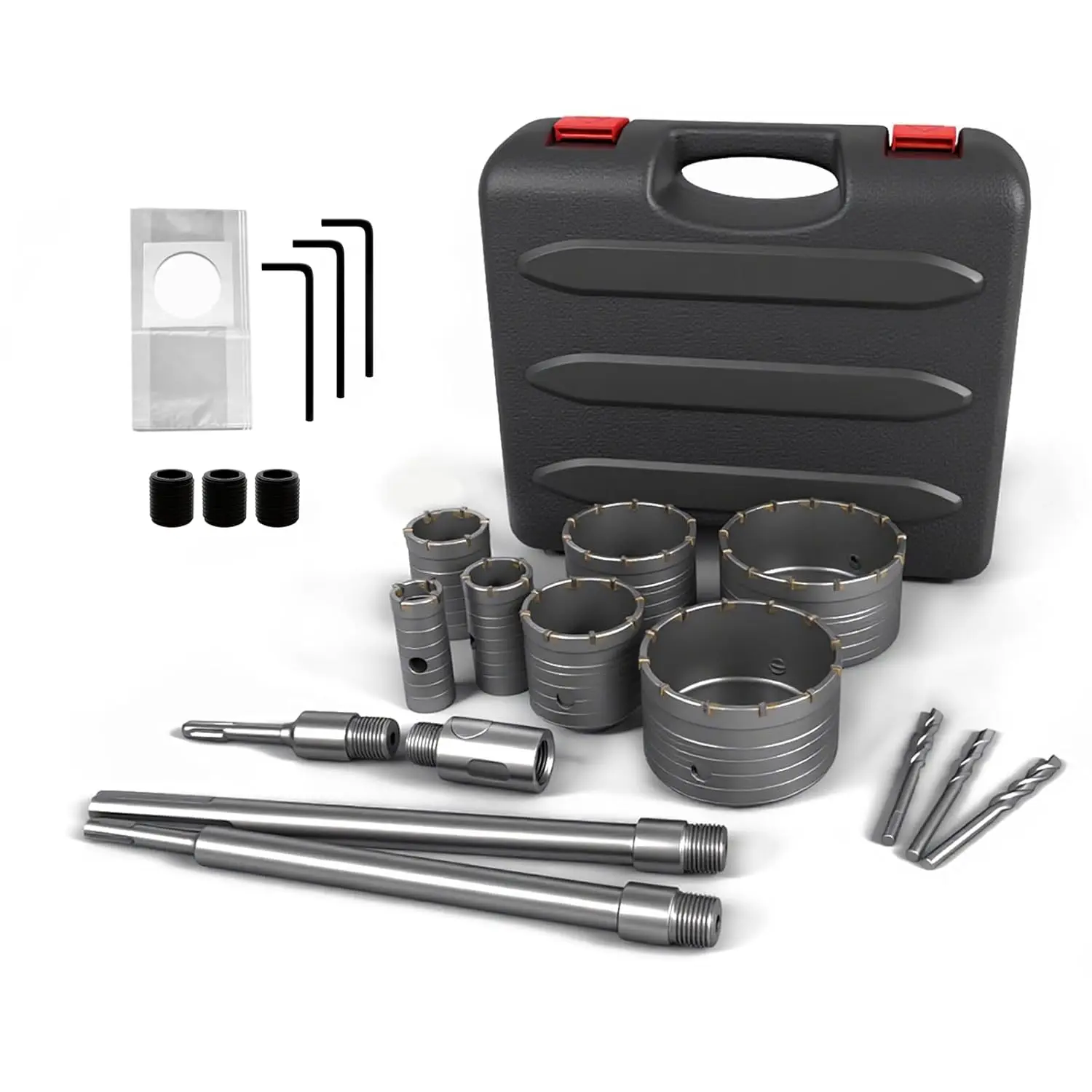 

19-Piece Concrete Hole Saw Set with 30-110mm Sizes, Masonry Kit for SDS Plus & Max Drills, Includes Dust Bags