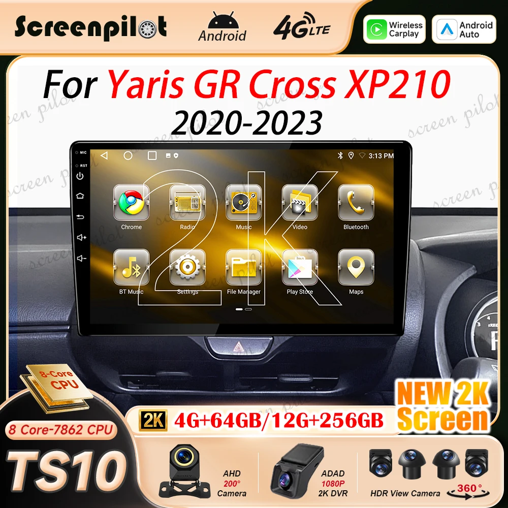 Android 16 For Toyota Yaris GR Cross XP210 2020 2021 2022 2023 RHD Car Radio 2K QLED Carplay Android Auto Multimidia Player GPS