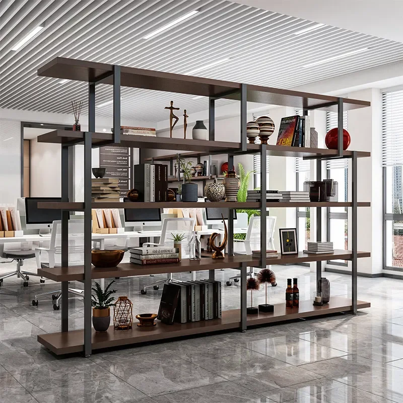 Nordic Solid Wood Bookshelf Display Rack Office Hotel Partition Shelf Loft Living Room Floor Storage Unit