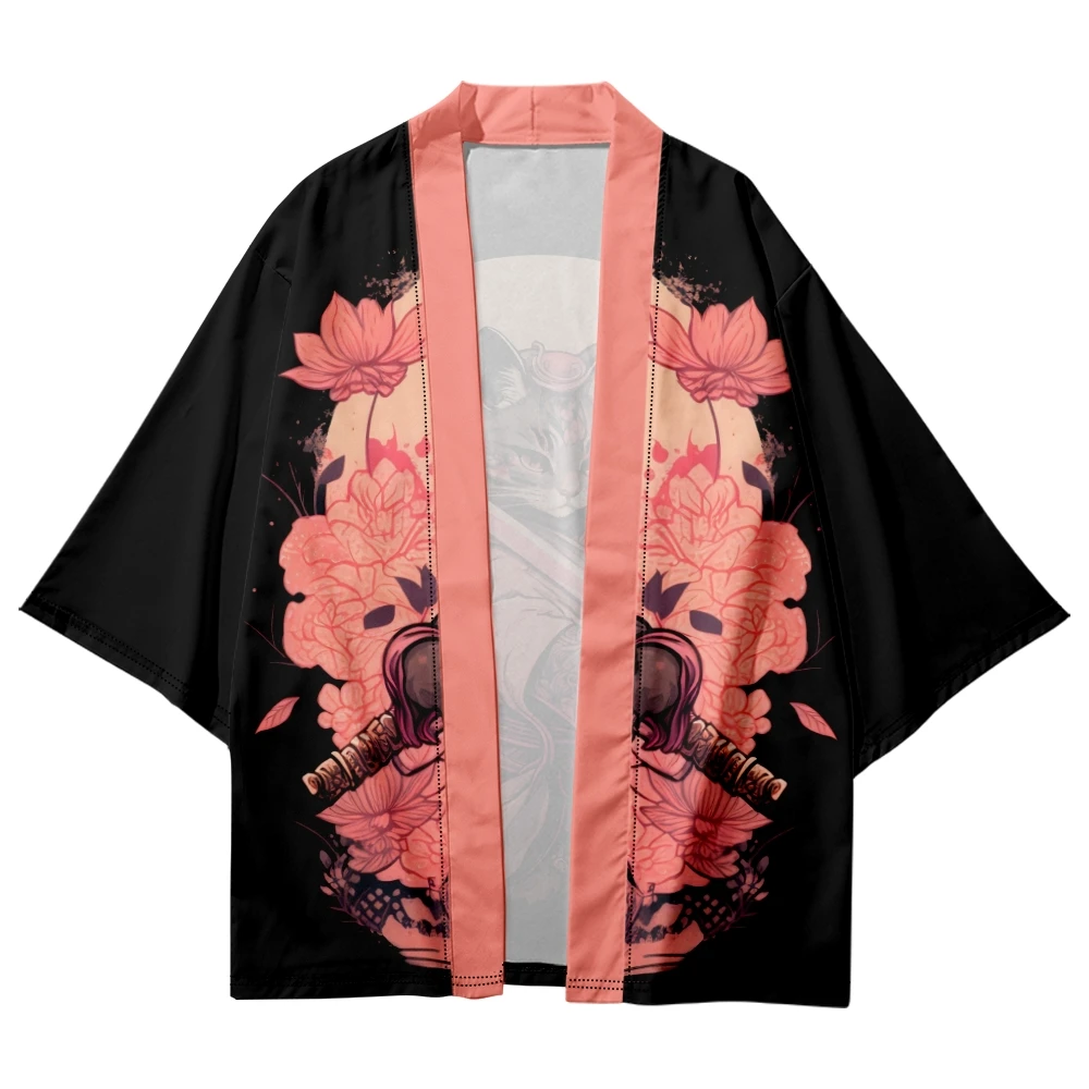 Vintage Japanese Samurai Print Kimono Streetwear Men Women Cardigan Haori Harajuku Traditional Beach Yukata Plus Size