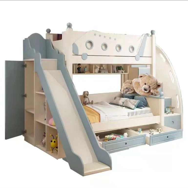 High Quality Wooden Princess Style Bunk Bed With Slide Stair Locker Kids' Bedroom Furniture For Children
