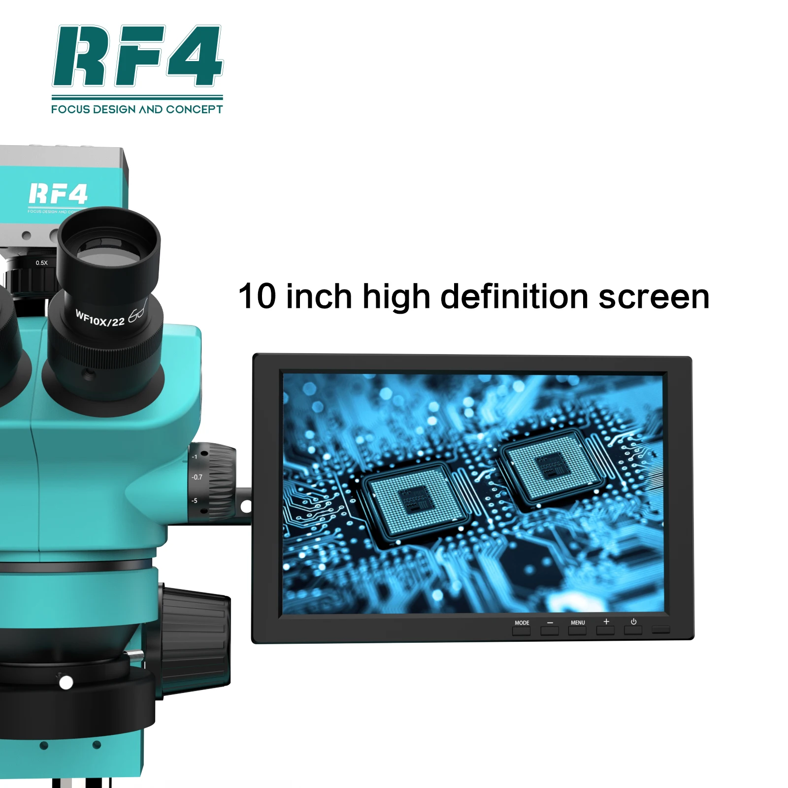 RF4 HDMI 1080P 2K Camera 10-Inch HD Monitor 7X-50X Enlarge Synchronization Zoom Trinocular Microscope RF7050TVD2-2KC2-S010