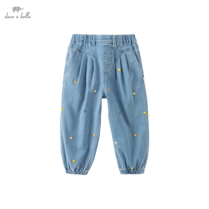 

Dave Bella 3-11Y Fashion Infant Baby Kids Girl Pants Spring Casual Jeans Denim Blue Pants Elastic Trousers DB1233777