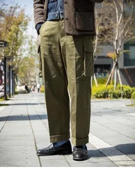 M47 Cargo Pants Men High Waist Straight Pants HBT Thick Cotton Fabric Loose Fitting Outdoor Camping Hiking Military Trousers