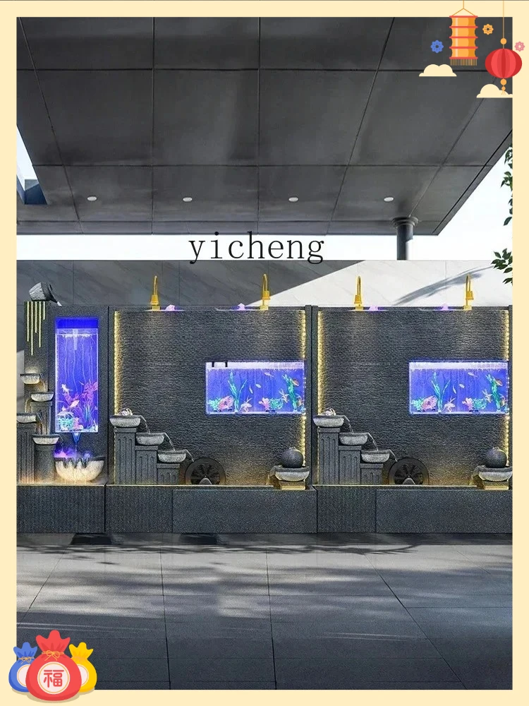 L12-creative water curtain wall flowing water ornament courtyard outdoor water feature fish tank screen circulating  decoration