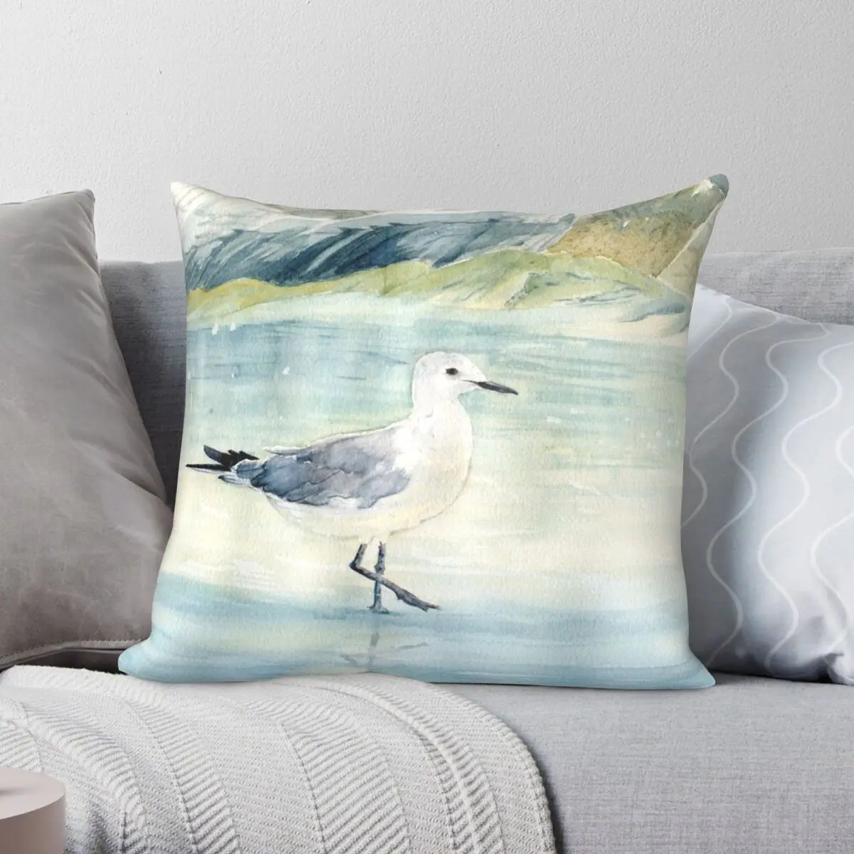 

Seagull On The Beach Pillowcase Polyester Linen Velvet Creative Zip Decorative Sofa Seater Cushion Cover 45x45