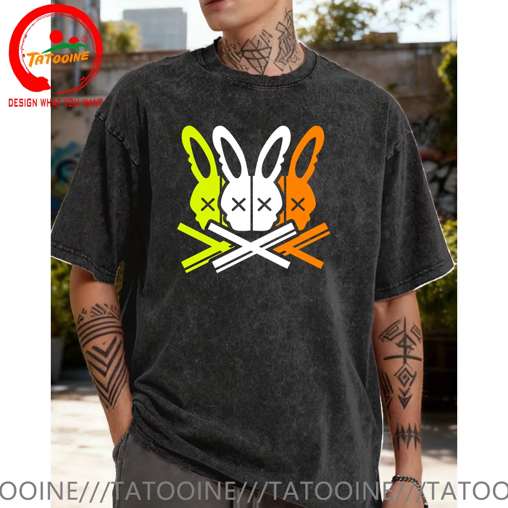 

Vintage Washed Cotton T-Shirt Funny Rabbit Skull Design T Shirt Women Men Fashion Trendy Casual Clothes Tee Shirt HipHop T-Shirt
