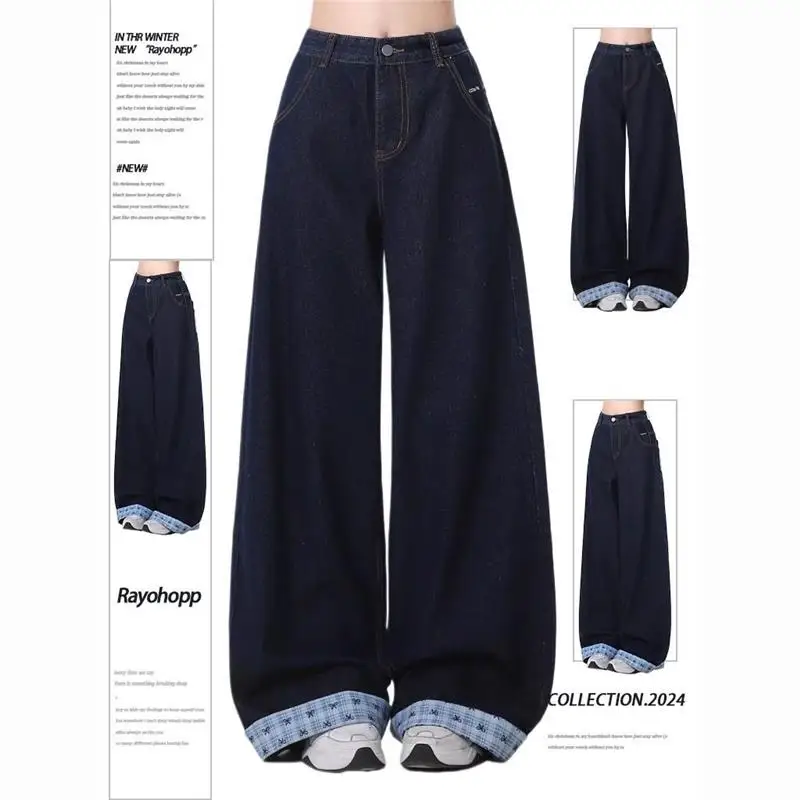 

Extra Large Size Embroidered High Waist Wide Leg Jeans Loose Straight Long Trousers for Men And Women Summer Lazy K...