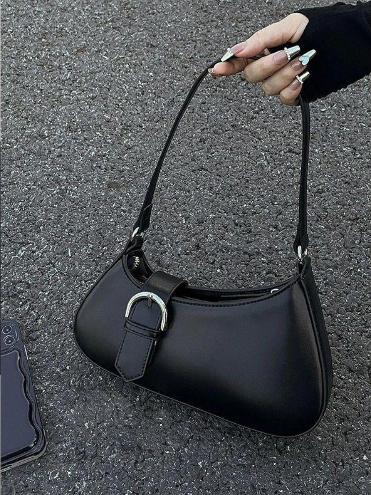 

Women Vintage Black Handbag All Match Design Y2k Underarm Bag Pu Leather Small Fashion Shoulder Bags Retro Handbags and Purses