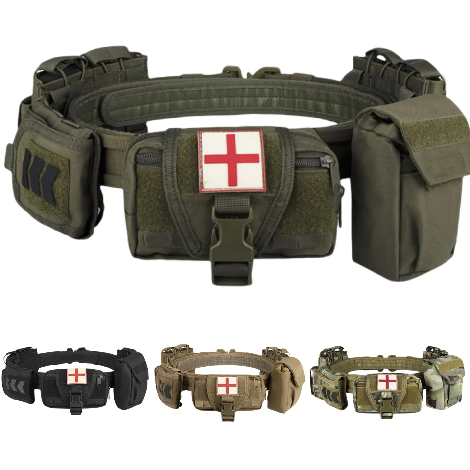 

Yakeda Tactical Battle Belt 7 in 1 Airsoft Utility, 1000D Nylon Tactical Duty Belt with Mag Pouch Bag