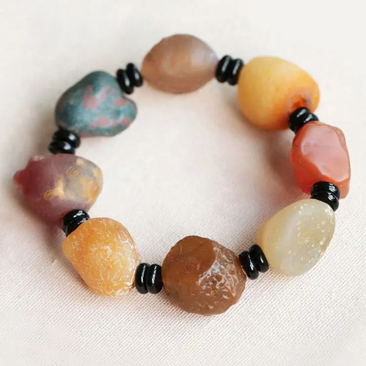 

Браслет из натурального агата с камнями для мужчин и женщин, целебный драгоценный камень, ювелирные изделия, натуральный бразильский красочный агат, браслеты из необработанного камня