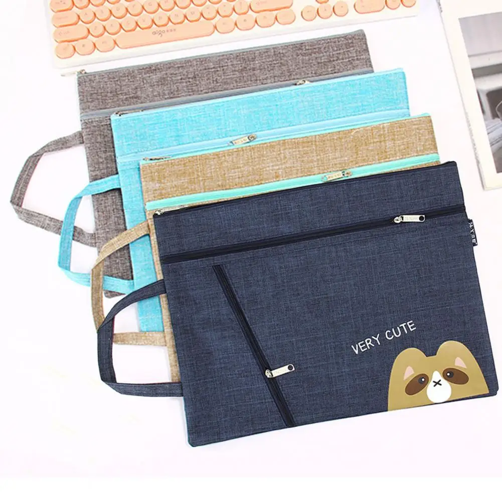 Smooth Zipper File Holder Stylish A4 Canvas File Bags Spacious Portable Multi-layered for Students Professionals File Holder