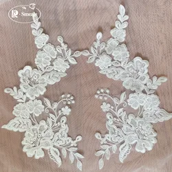 Embroidered Lace Applique for Wedding Dress, Bridal Headdress Accessories, DIY Ivory Patches, RS2735-2, 10 Pcs, 5Pairs