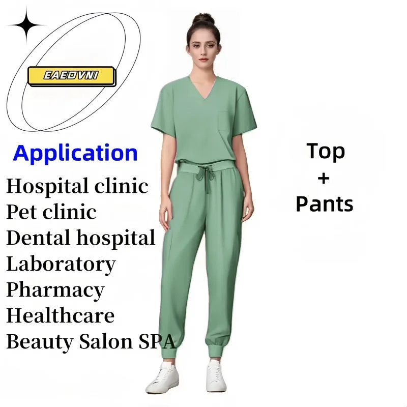 

New Scrubs Medical Uniforms Stretch Scrub Tops with Pocket Pants Nurse Uniform Doctor Surgery Overalls Beauty Salon Workwear Set