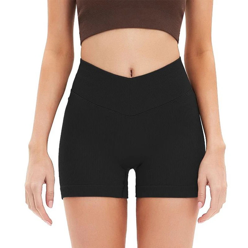 ​ ​ Dames Yoga Buikcontrole Geribbelde stretchshorts V-taille Hardlopen Fitness Springtouw Butt Lift Workout Gym Sneldrogende shorts ​ ​