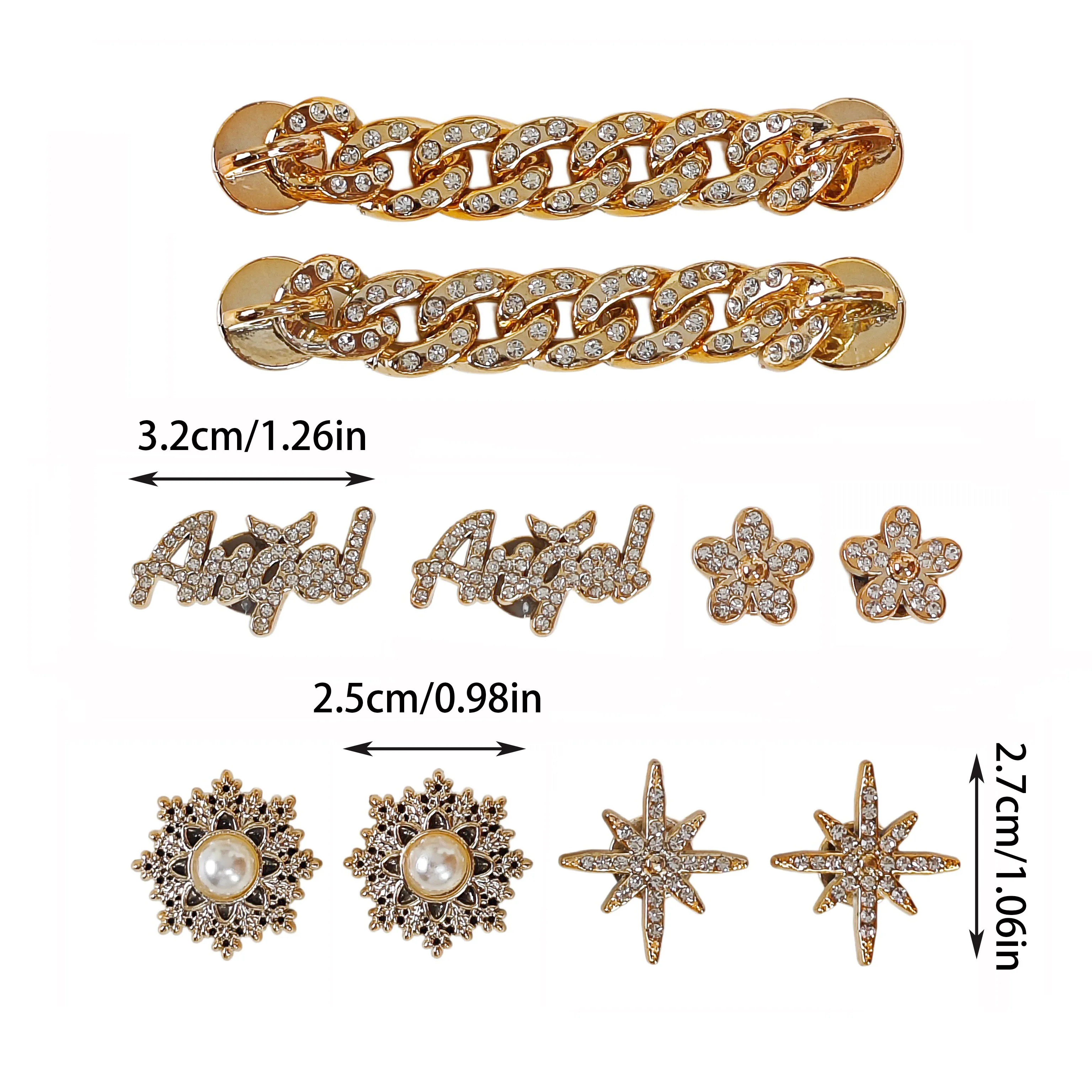 10Pcs Shoe Decoration DIY Charms, Fashionable and Versatile Letter Charms, Snowflakes, Star Designs, Rhinestone Chains, Personalized Slipper Decoration Clips, Suitable for Eva Beach Shoes, Sandals, Detachable Shoe Decorations, Girls' Accessories, Holiday Gifts