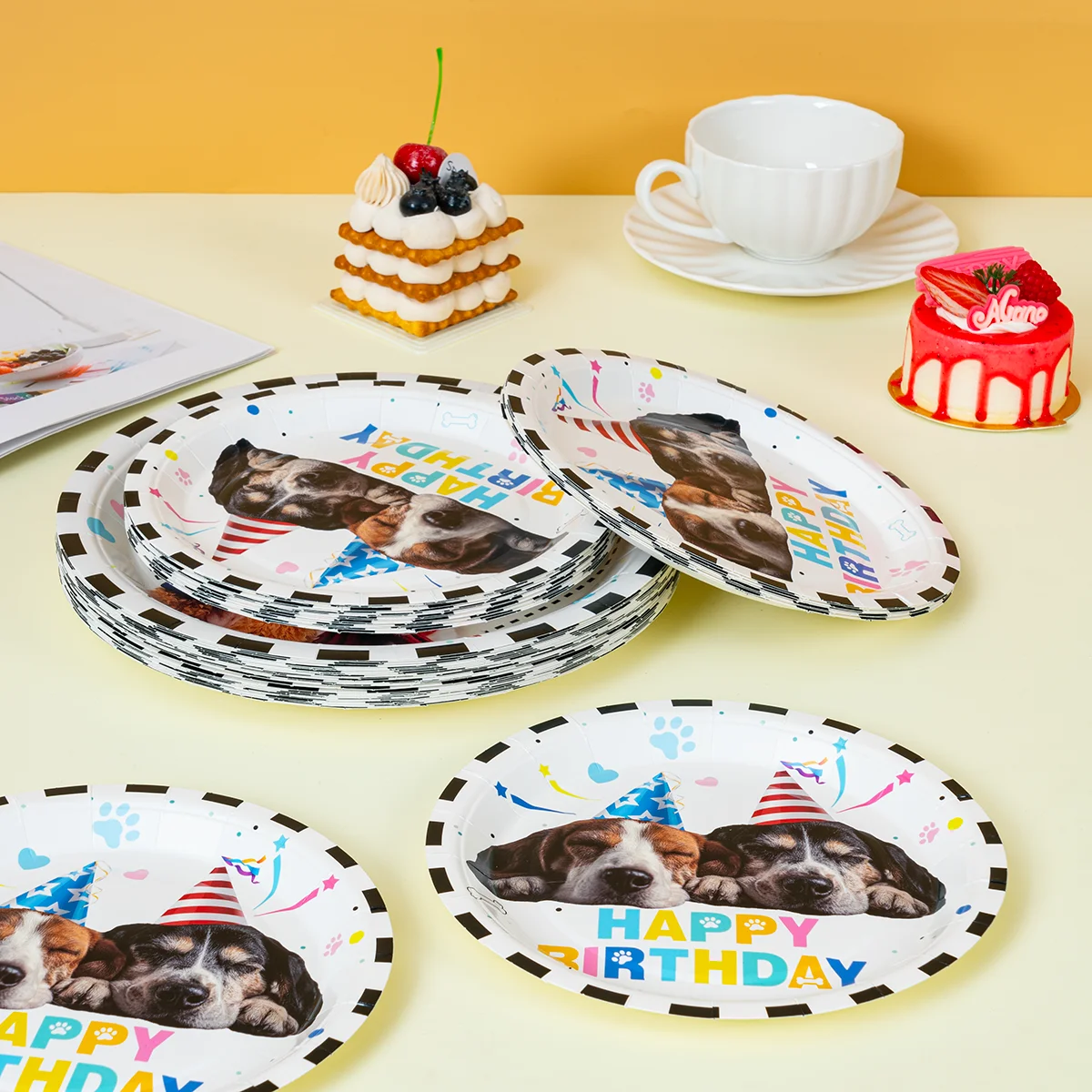 10/25/50pcs Dog Themed Happy Birthday Disposable Paper Plates Puppy Print Party Plates for Kids or Pet Birthday Supplies view 3