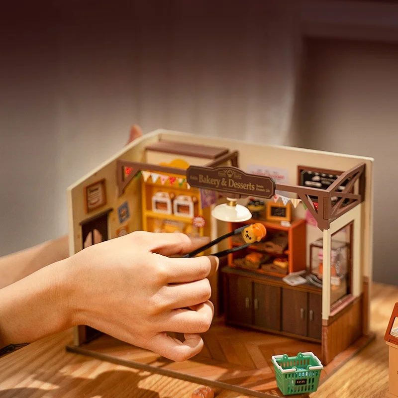 نموذج متجر المخابز الخشبي، مجموعة تجميع منزل مصغر ثلاثي الأبعاد DIY، هدية إبداعية للأطفال والكبار #3