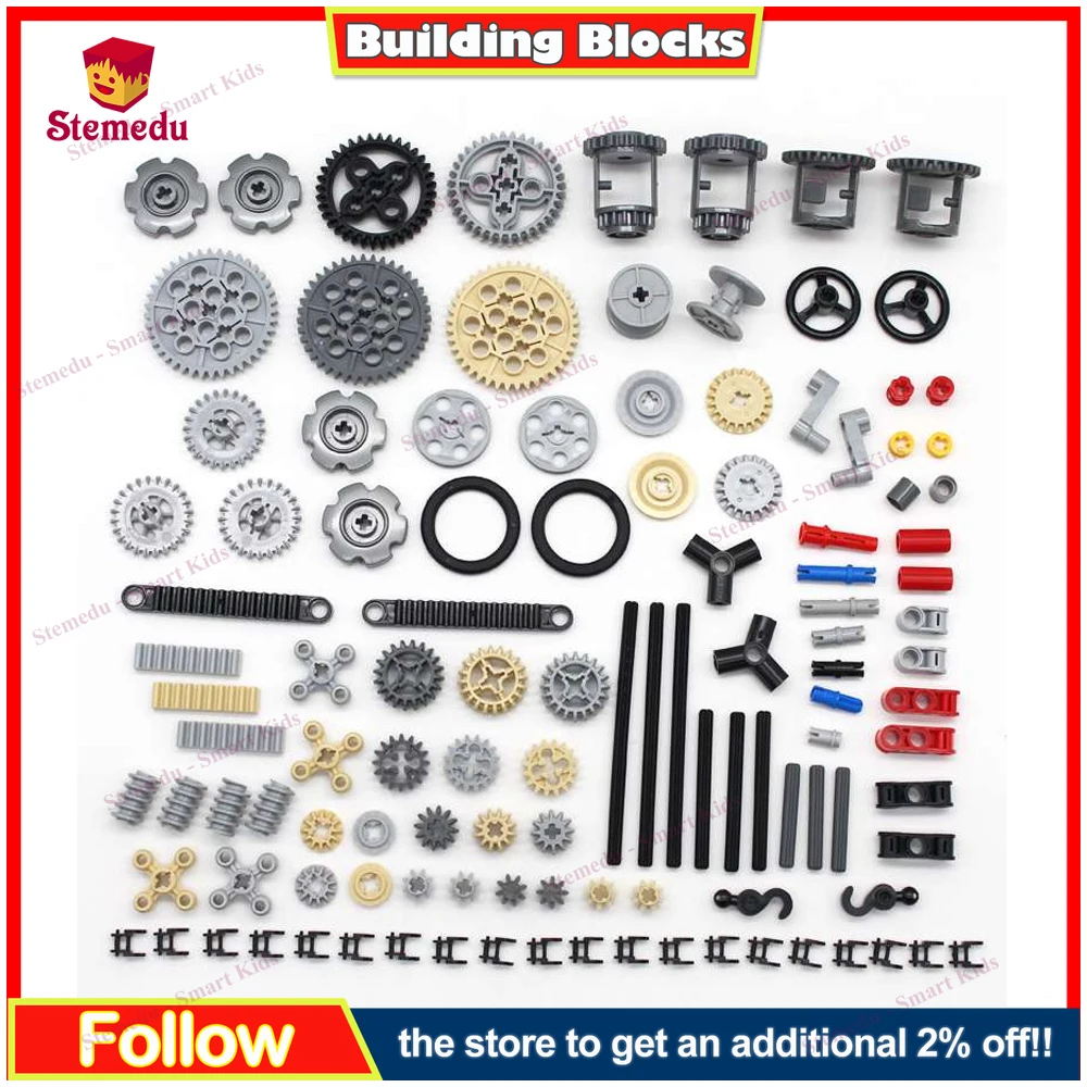 116 pezzi Technics Parts MOC Building Blocks - Ingranaggi, asse, perno, connettore, ruote, catena a maglie, cremagliera, set differenziale